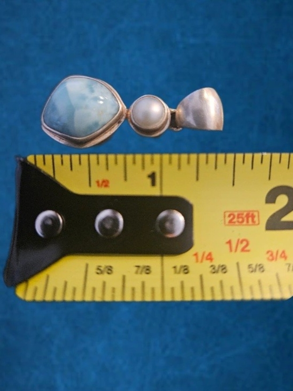 Handcrafted .925 Sterling Silver Larimar and Pearl Stacked Pendant – Artisan - Picture 4 of 4